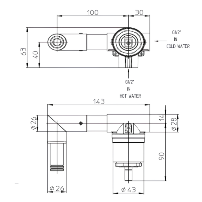 Встраиваемая часть Bossini Apice Z00548 для смесителя для раковины на 2 отверстия
