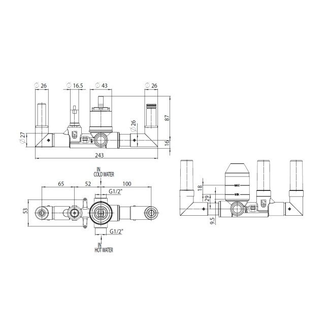 Встраиваемая часть Bossini Apice Z00546 для смесителей для ванны и душа на 2 потребителя