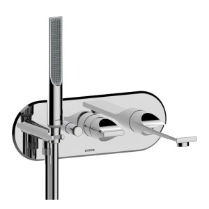 Смеситель Bossini Apice Z00555.094 для ванны встраиваемый внешняя часть с изливом и ручным душем цвет никель шлифованный