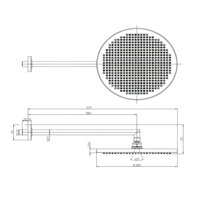 Верхний душ Bossini Apice H70430I.043 Ø280 мм настенный с кронштейном Easy Clean цвет золото сатинированное