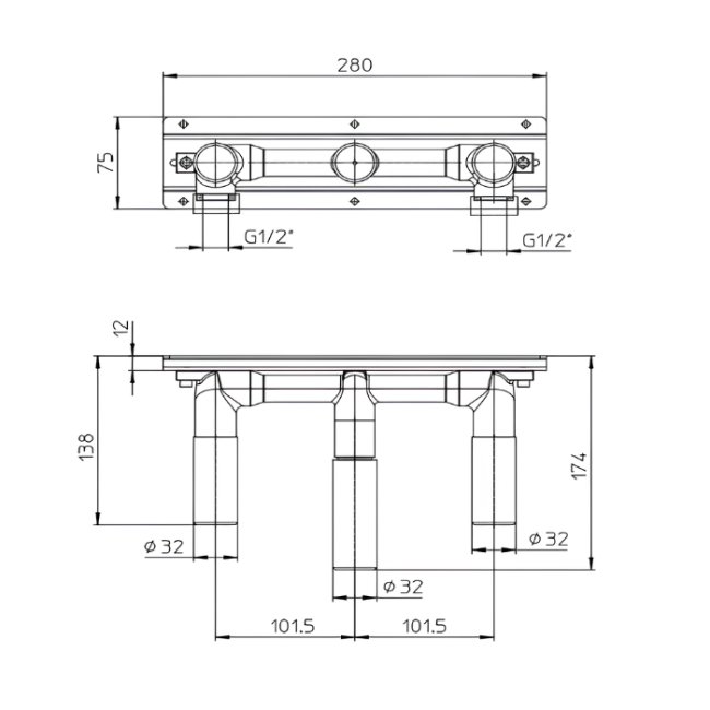 Встраиваемая часть Bossini Nobu INZ209 для смесителя для раковины на 2 отверстия