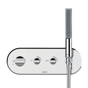 Смеситель термостат Bossini Apice Z00523.030 для ванны и душа встраиваемый внешняя часть на 2 потребителя с душевым гарнитуром цвет хром