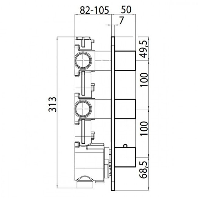 Встраиваемая часть Bossini Z030201000 для термостата для ванны и душа на 2 потребителя с 2 вентилями