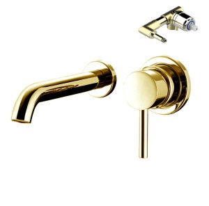 Смеситель для раковины Bossini Oki Z005302.021 настенный встраиваемый со встраиваемой частью в комплекте цвет золото