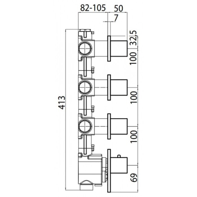 Встраиваемая часть Bossini Z030202000 для термостата для ванны и душа на 3 потребителя с 3 вентилями